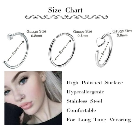 12Pcs Nose Rings 20G Cartilage Hoop Earrings Stainless Steel Screw CZ Studs Piercing Jewelry Set 